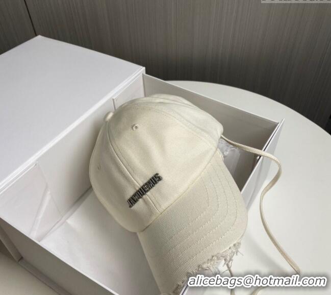 Inexpensive Jacquemus Canvas Baseball Hat with Fringe and Strap J3001 White 2024