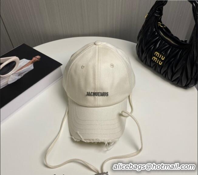 Inexpensive Jacquemus Canvas Baseball Hat with Fringe and Strap J3001 White 2024