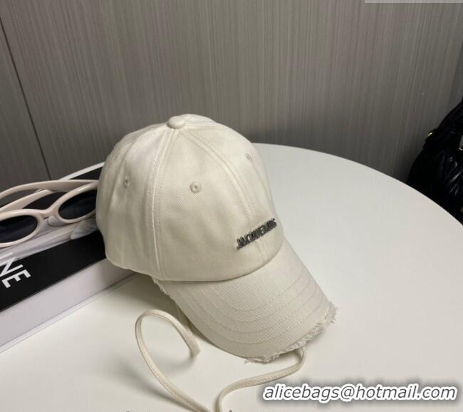 Inexpensive Jacquemus Canvas Baseball Hat with Fringe and Strap J3001 White 2024