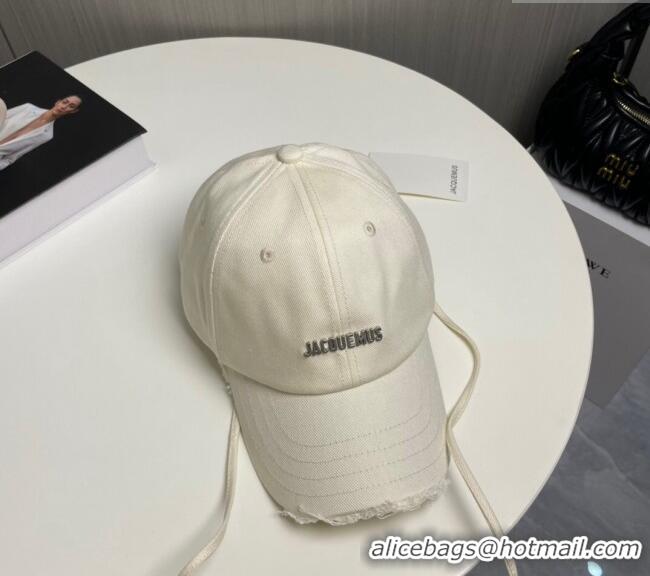 Inexpensive Jacquemus Canvas Baseball Hat with Fringe and Strap J3001 White 2024