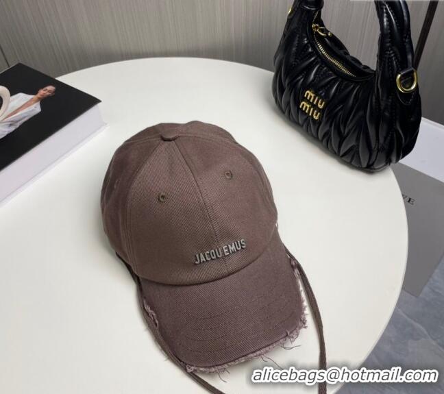 New Design Jacquemus Canvas Baseball Hat with Fringe and Strap J3001 Grey 2024