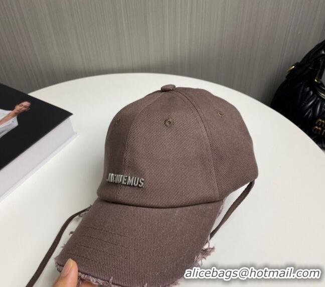 New Design Jacquemus Canvas Baseball Hat with Fringe and Strap J3001 Grey 2024