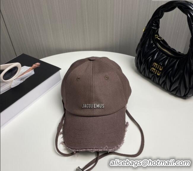 New Design Jacquemus Canvas Baseball Hat with Fringe and Strap J3001 Grey 2024