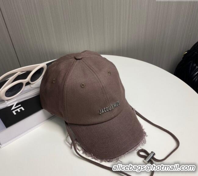 New Design Jacquemus Canvas Baseball Hat with Fringe and Strap J3001 Grey 2024