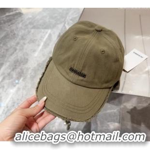 Super Quality Jacquemus Canvas Baseball Hat with Fringe and Strap J3001 Khaki Green 2024