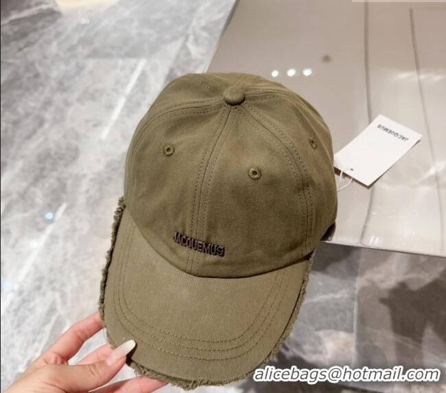 Super Quality Jacquemus Canvas Baseball Hat with Fringe and Strap J3001 Khaki Green 2024
