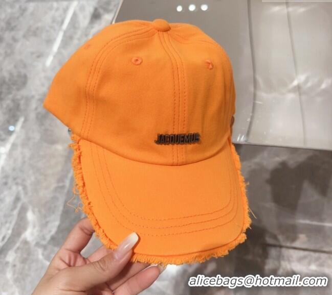 Discount Jacquemus Canvas Baseball Hat with Fringe and Strap J3001 Orange 2024