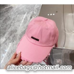 Buy Grade Jacquemus Canvas Baseball Hat with Fringe and Strap J3001 Light Pink 2024