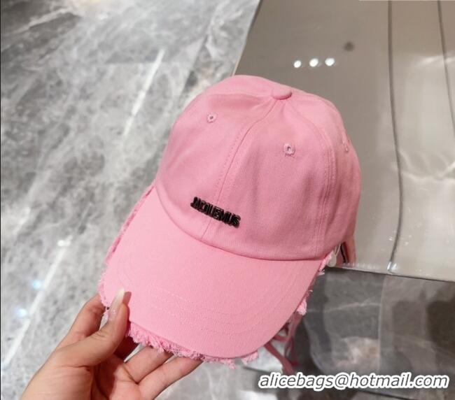 Buy Grade Jacquemus Canvas Baseball Hat with Fringe and Strap J3001 Light Pink 2024