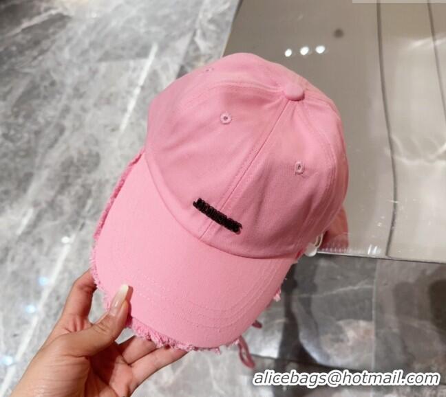 Buy Grade Jacquemus Canvas Baseball Hat with Fringe and Strap J3001 Light Pink 2024