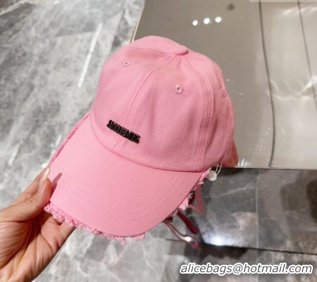 Buy Grade Jacquemus Canvas Baseball Hat with Fringe and Strap J3001 Light Pink 2024