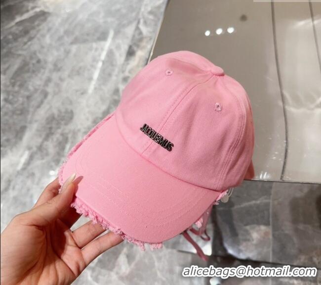 Buy Grade Jacquemus Canvas Baseball Hat with Fringe and Strap J3001 Light Pink 2024