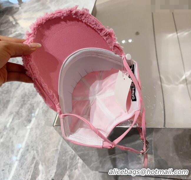 Buy Grade Jacquemus Canvas Baseball Hat with Fringe and Strap J3001 Light Pink 2024