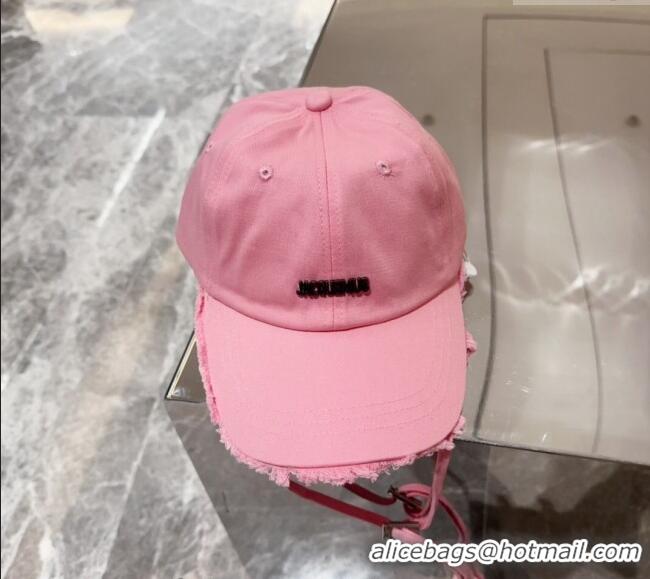 Buy Grade Jacquemus Canvas Baseball Hat with Fringe and Strap J3001 Light Pink 2024