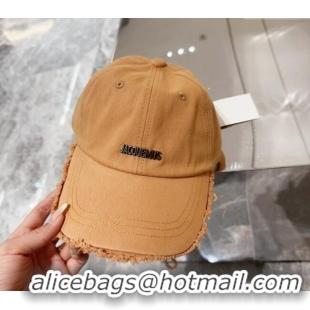 Buy Fashionable Jacquemus Canvas Baseball Hat with Fringe and Strap J3001 Light Brown 2024