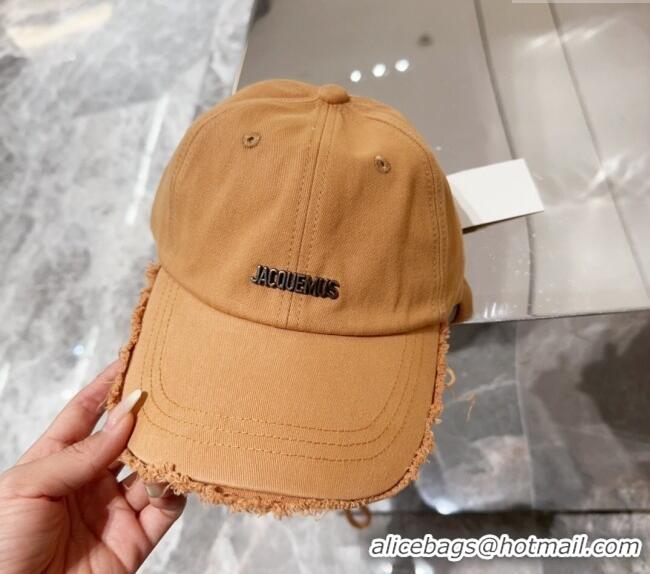 Buy Fashionable Jacquemus Canvas Baseball Hat with Fringe and Strap J3001 Light Brown 2024