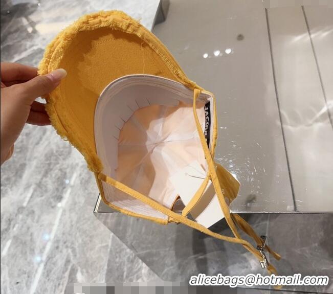 Traditional Specials Jacquemus Canvas Baseball Hat with Fringe and Strap J3001 Yellow 2024