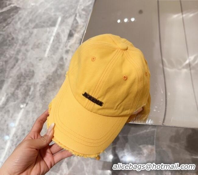 Traditional Specials Jacquemus Canvas Baseball Hat with Fringe and Strap J3001 Yellow 2024