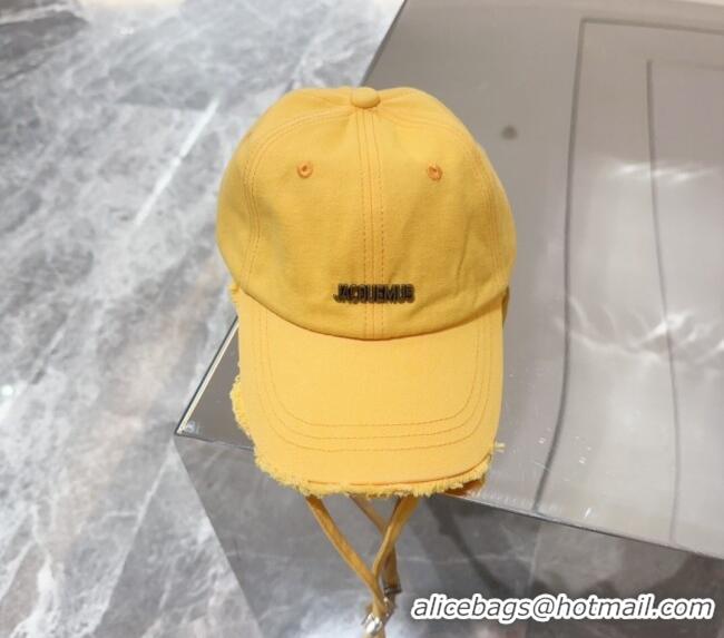 Traditional Specials Jacquemus Canvas Baseball Hat with Fringe and Strap J3001 Yellow 2024