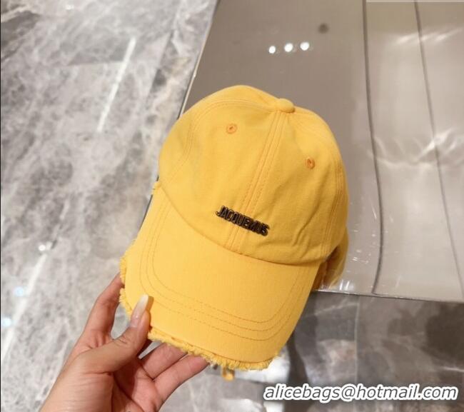 Traditional Specials Jacquemus Canvas Baseball Hat with Fringe and Strap J3001 Yellow 2024