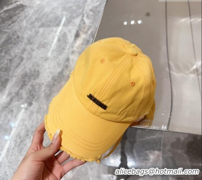 Traditional Specials Jacquemus Canvas Baseball Hat with Fringe and Strap J3001 Yellow 2024