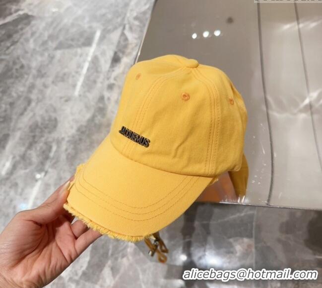 Traditional Specials Jacquemus Canvas Baseball Hat with Fringe and Strap J3001 Yellow 2024