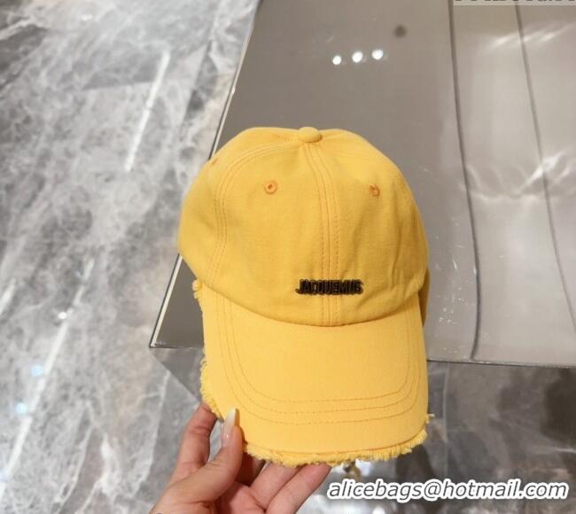 Traditional Specials Jacquemus Canvas Baseball Hat with Fringe and Strap J3001 Yellow 2024