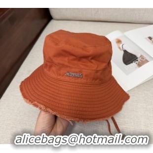 Inexpensive Jacquemus Canvas Bucket Hat with Fringe and Strap J3002 Dark Orange 2025