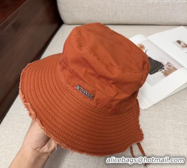 Inexpensive Jacquemus Canvas Bucket Hat with Fringe and Strap J3002 Dark Orange 2025