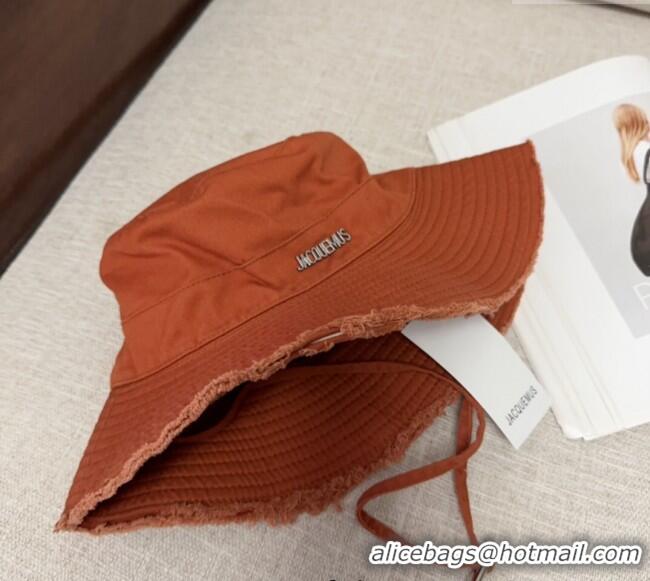 Inexpensive Jacquemus Canvas Bucket Hat with Fringe and Strap J3002 Dark Orange 2025