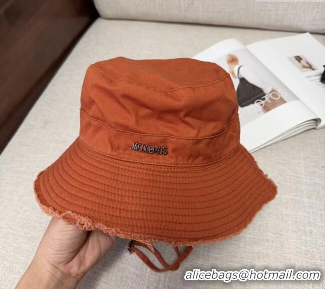 Inexpensive Jacquemus Canvas Bucket Hat with Fringe and Strap J3002 Dark Orange 2025