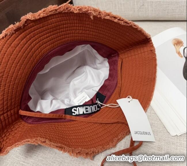 Inexpensive Jacquemus Canvas Bucket Hat with Fringe and Strap J3002 Dark Orange 2025