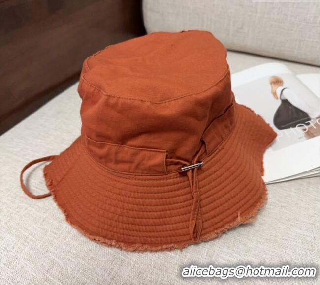 Inexpensive Jacquemus Canvas Bucket Hat with Fringe and Strap J3002 Dark Orange 2025