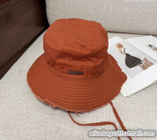 Inexpensive Jacquemus Canvas Bucket Hat with Fringe and Strap J3002 Dark Orange 2025