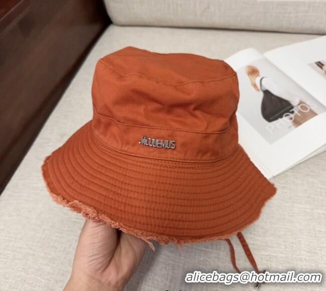 Inexpensive Jacquemus Canvas Bucket Hat with Fringe and Strap J3002 Dark Orange 2025