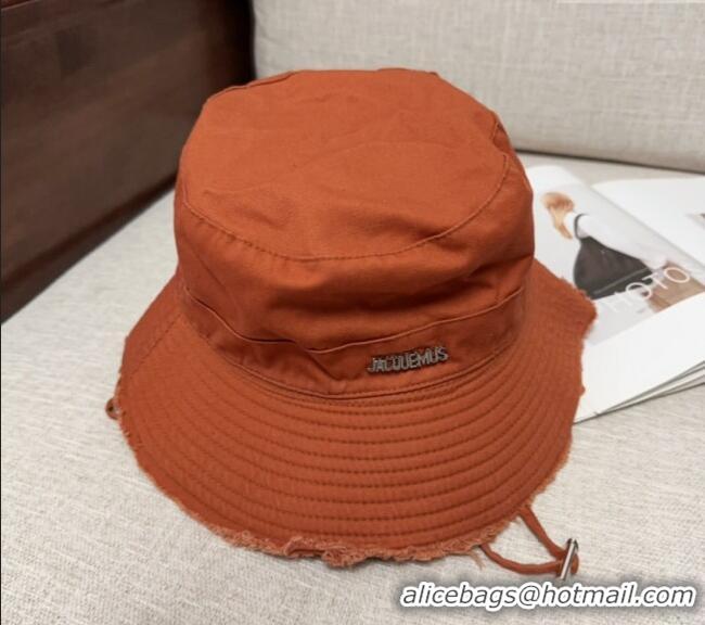 Inexpensive Jacquemus Canvas Bucket Hat with Fringe and Strap J3002 Dark Orange 2025