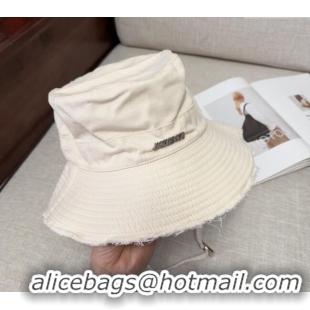 Top Design Jacquemus Canvas Bucket Hat with Fringe and Strap J3002 Ivory White 2025