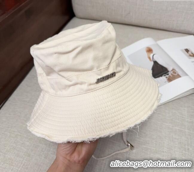 Top Design Jacquemus Canvas Bucket Hat with Fringe and Strap J3002 Ivory White 2025