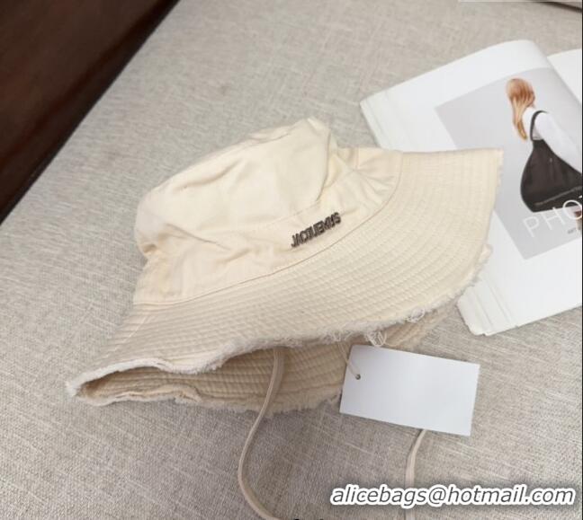 Top Design Jacquemus Canvas Bucket Hat with Fringe and Strap J3002 Ivory White 2025