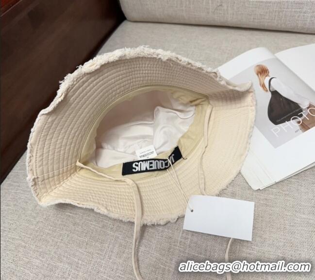 Top Design Jacquemus Canvas Bucket Hat with Fringe and Strap J3002 Ivory White 2025