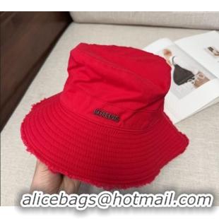 Well Crafted Jacquemus Canvas Bucket Hat with Fringe and Strap J3002 Bright Red 2025