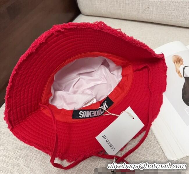 Well Crafted Jacquemus Canvas Bucket Hat with Fringe and Strap J3002 Bright Red 2025