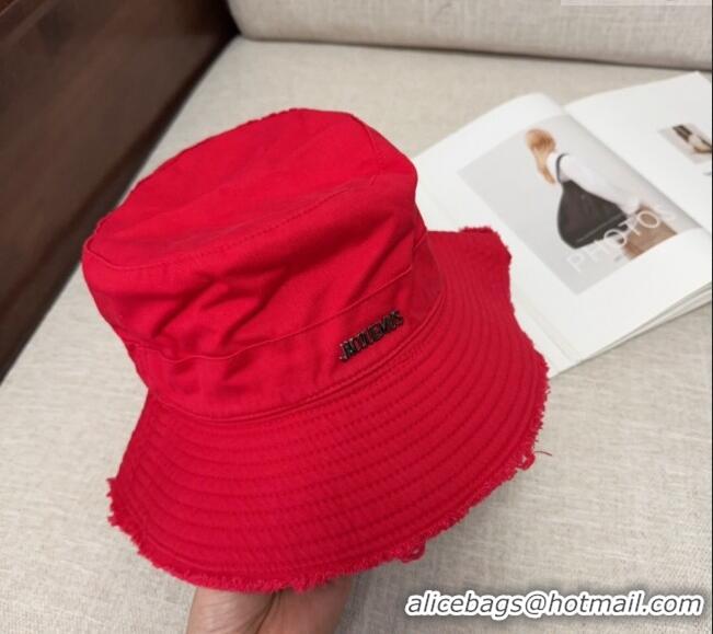 Well Crafted Jacquemus Canvas Bucket Hat with Fringe and Strap J3002 Bright Red 2025