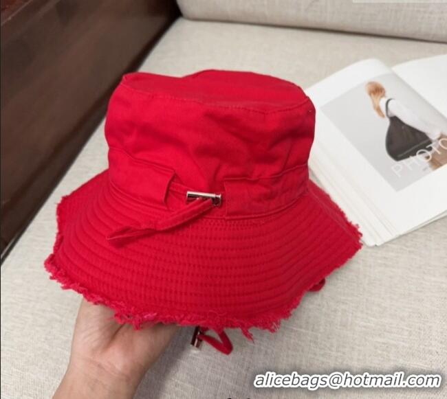 Well Crafted Jacquemus Canvas Bucket Hat with Fringe and Strap J3002 Bright Red 2025