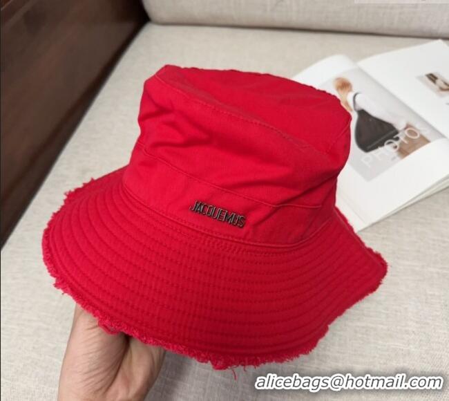 Well Crafted Jacquemus Canvas Bucket Hat with Fringe and Strap J3002 Bright Red 2025