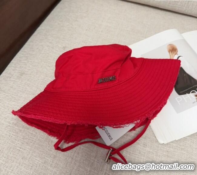 Well Crafted Jacquemus Canvas Bucket Hat with Fringe and Strap J3002 Bright Red 2025
