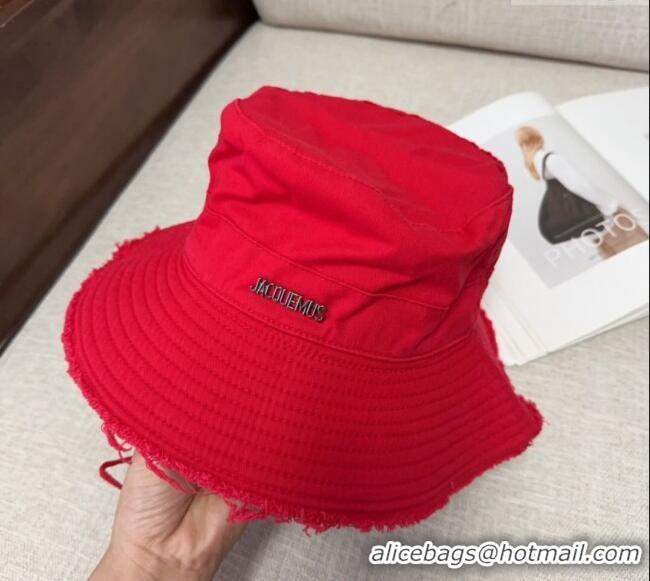 Well Crafted Jacquemus Canvas Bucket Hat with Fringe and Strap J3002 Bright Red 2025