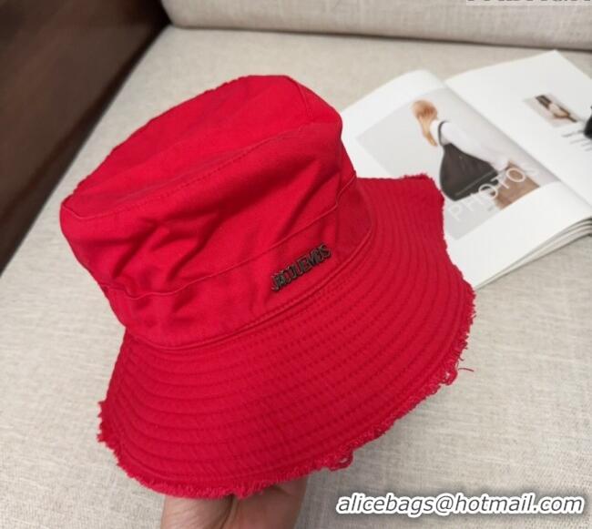 Well Crafted Jacquemus Canvas Bucket Hat with Fringe and Strap J3002 Bright Red 2025