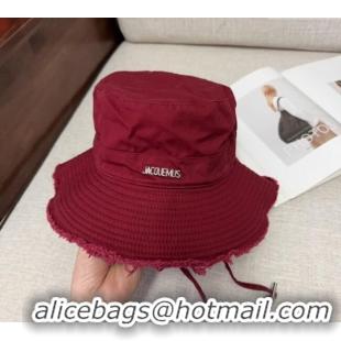 Low Price Jacquemus Canvas Bucket Hat with Fringe and Strap J3002 Dark Red 2025