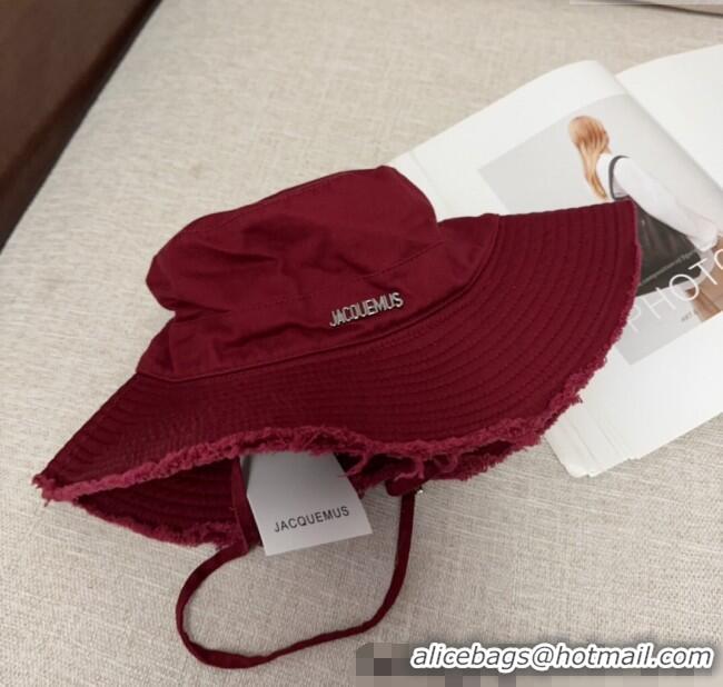 Low Price Jacquemus Canvas Bucket Hat with Fringe and Strap J3002 Dark Red 2025